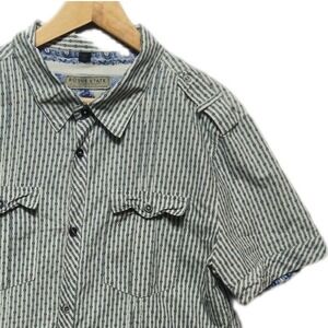 ROGUE STATE Shirt Men Gray Blue Striped Cotton Button Up Short Sleeve Western